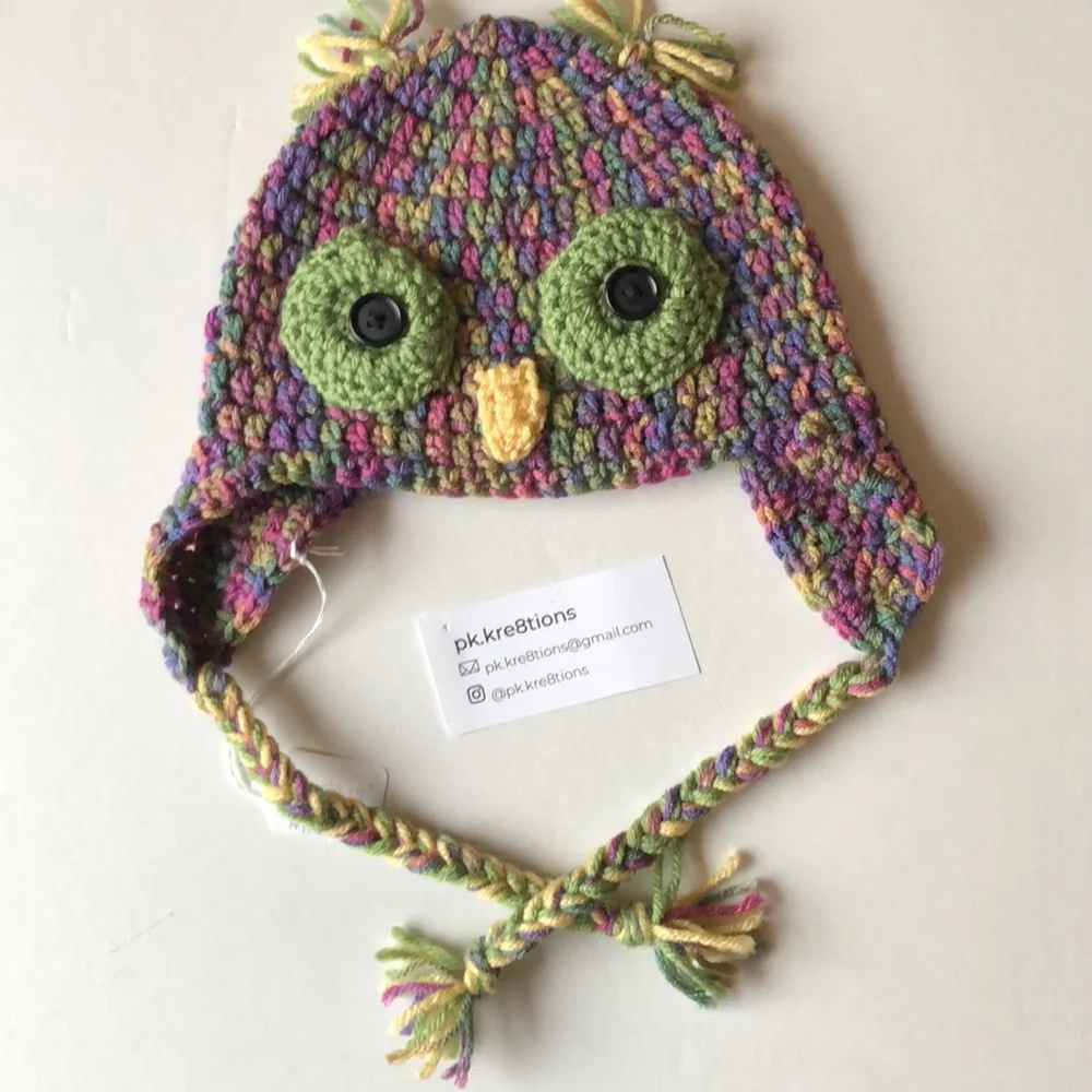 Handmade Crochet Owl Hat Multi color